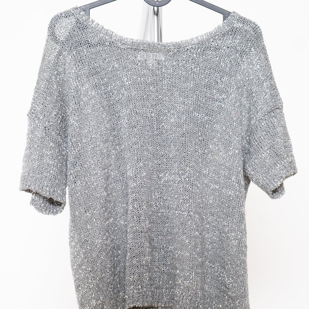 Calvin Klein Silver Sparkly Short Sleeve Sweater